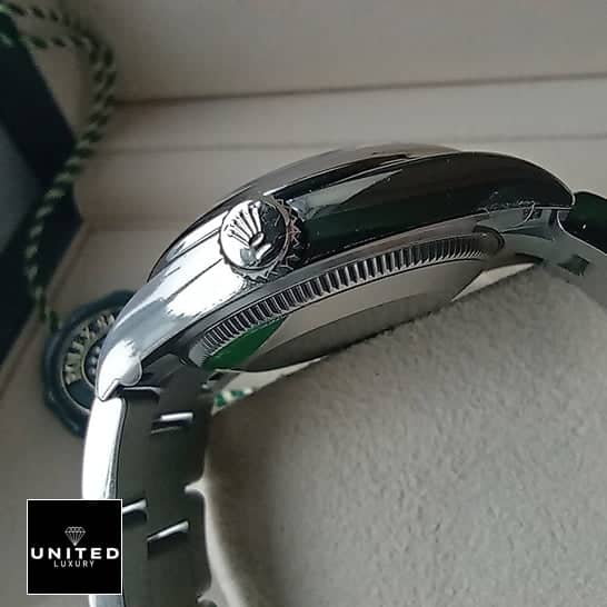 Rolex Oyster Perpetual 277200 Green Dial Replica 7 Rolex Perpetual 31 277200 Stainless Steel Case Replica Right Side Steel Crown Pusher