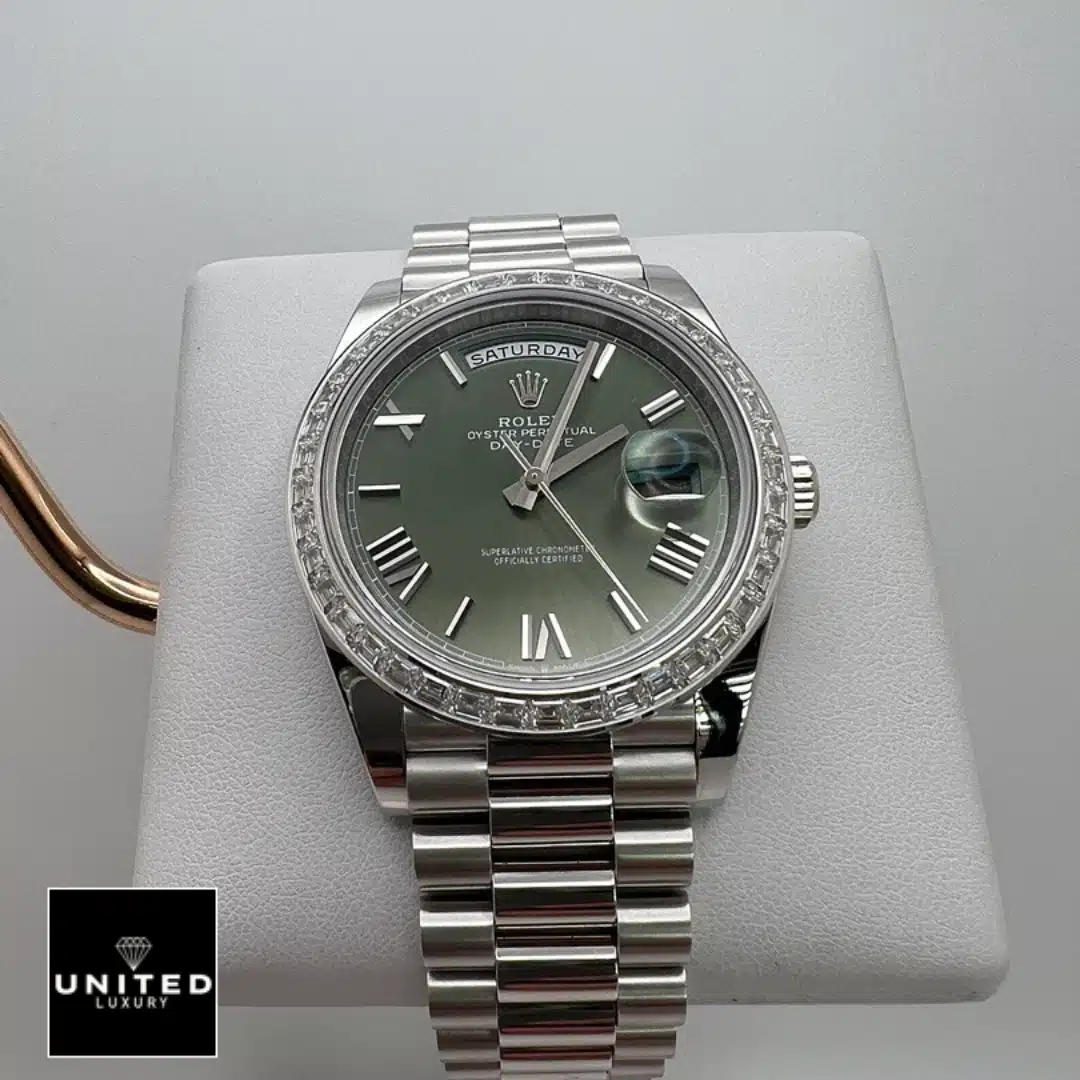 Rolex Day Date Olive Diamond Replica 3 Rolex Day Date Olive Diamond 228349RBR Olive Green Dial Replica