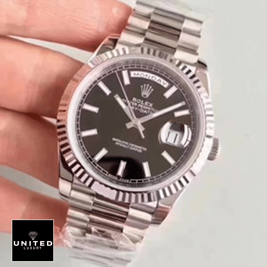 Rolex Silver Replica 5 Rolex Day-Date 228239 Stainless Steel Silver Black
