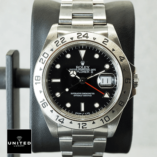 Vintage Rolex Replica 8 Rolex Explorer II 16570-0004 Replica black dial his stick and dot indices, and the hour markers
