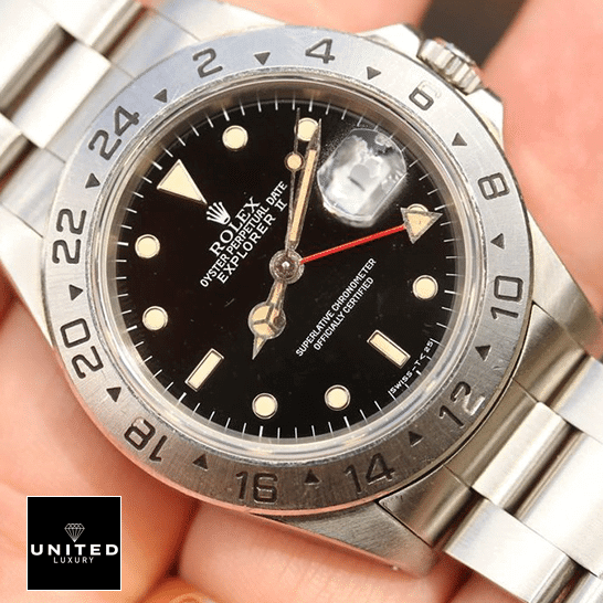 Vintage Rolex Replica 12 Rolex Explorer II 16570-0004 Black Dial Replica on the hands
