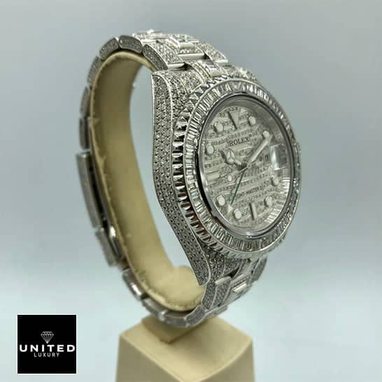 Rolex Full Diamond Replica 5 Rolex GMT-Master II Custom Diamond Set Case 116710LN Iced Out Replica left side