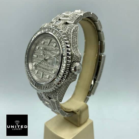 Rolex Full Diamond Replica 6 Rolex GMT-Master II Custom Diamond Set 116710LN Replica right side Crown Pusher