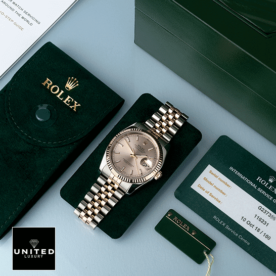 Rolex Datejust 126331-0010 Sundust Dial Replica 6 Rolex Datejust Sundust 126331-0010 Two Tone Bracelet Replica and Rolex Service Card