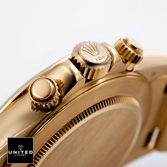 Rolex Daytona Chronograph Replica 6 Rolex Daytona 116523 Yellow Gold Case Crown & Button Pusher Replica
