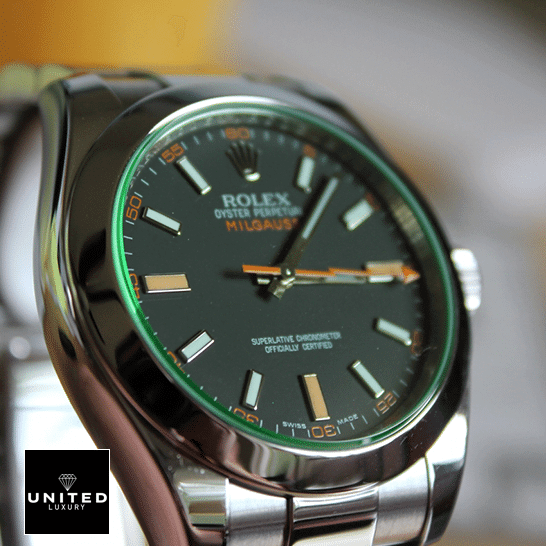 Rolex Milgauss 116400GV-0002 Blue Dial Replica 7 Rolex Milgauss 116400GV-0002 Green Sapphire Crystal Stick / Dot Indeces Replica