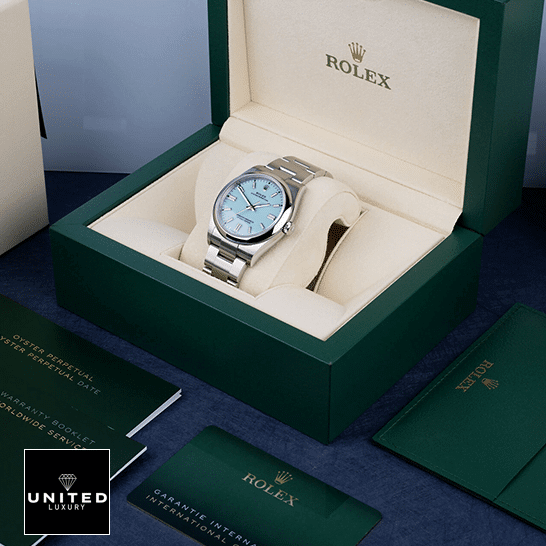 Rolex Oyster Perpetual Aqua Dial 126000 Replica 3 Rolex Perpetual 126000 Turquoise Dial Oyster Replica in the Green Rolex box