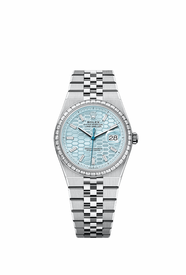 Land-Dweller 36, Oyster, 36 mm, platinum and diamonds, Dial Ice blue,