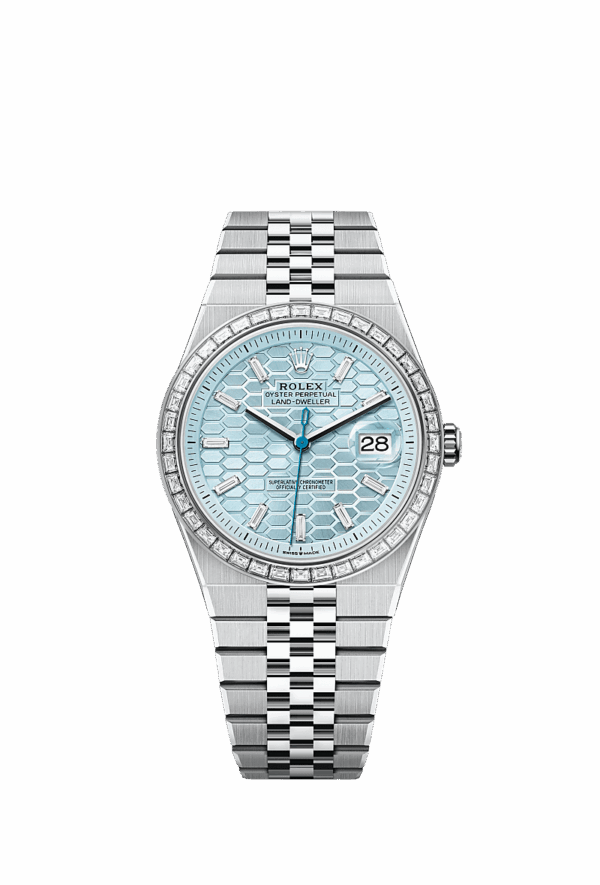 Land-Dweller 40, Oyster, 40 mm, platinum and diamonds, Dial Ice blue,