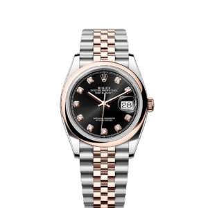 デイトジャスト 36, オイスター、36 mm、オイスタースチール＆エバーローズゴールド, ダイアル ダイヤモンド入りブライトブラック,