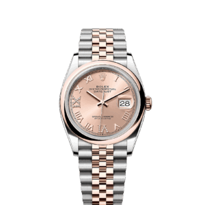 デイトジャスト 36, オイスター、36 mm、オイスタースチール＆エバーローズゴールド, ダイアル ダイヤモンド入りロゼカラー, Rol