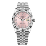 Rolex Datejust 36mm White Gold & Steel Pink Roman Dial Fluted Bezel 126234