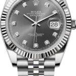 Rolex Datejust 41 White Gold/Steel Slate Diamond Dial Fluted Bezel Jubilee Bracelet 126334