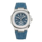 Nautilus 5980 Blue Dial Chronograph Watch with Denim Strap